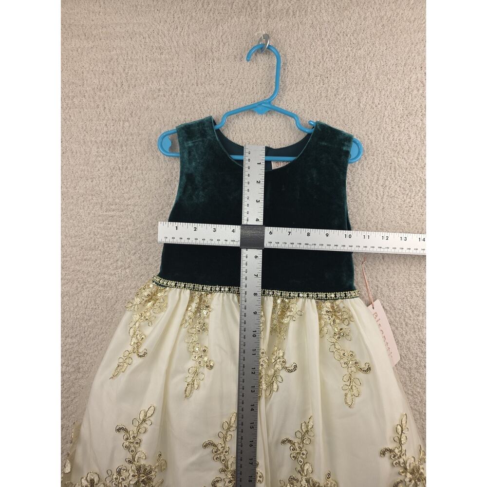 Biscotti Collezioni Girls Green Velvet and Ivory Gold Embroidered Formal Dress 6 - Picture 11 of 15